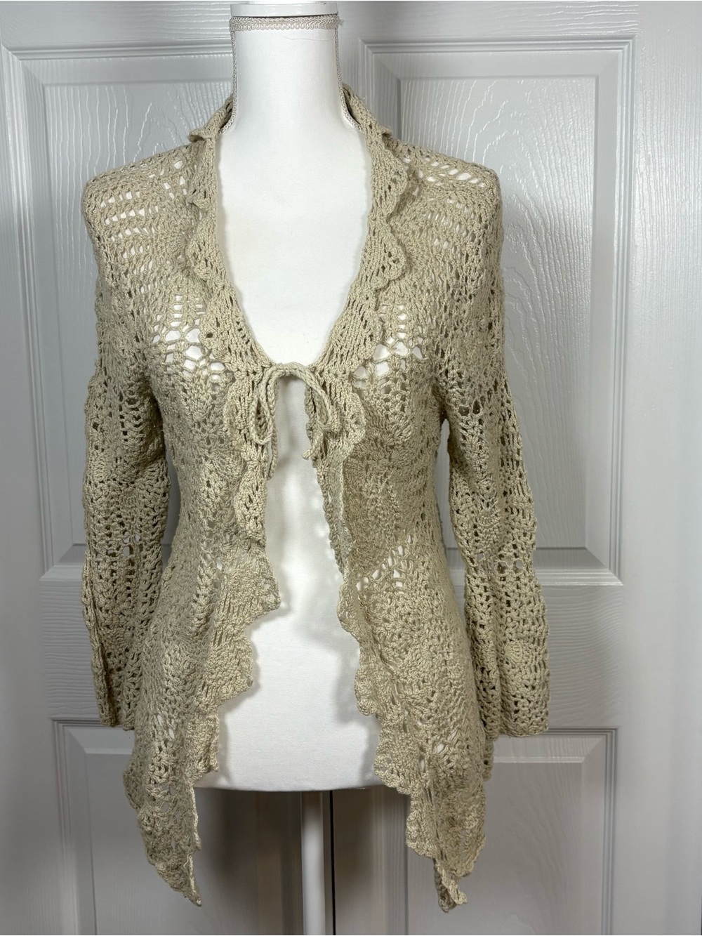 Oatmeal Crochet Cardigan Boho Fairycore Cottagecore Y2K L